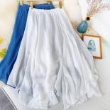 Women's Elegant Solid Color Long Skirt Female  High Waist Pleated Cotton Linen Irregular Hems Beach Skirts 2022 Summer K
