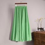 Women's Elegant Cotton Linen Pleated Long Skirts Female High Waist Elastic Waist Slim Casual Skirt Saias New  Autumn Sk9
