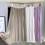 Women's Brief Pleated Solid Color Midi Skirts  Fashion Elastic High Waist Draped A Line Skirts Faldas 2023 Spring K224