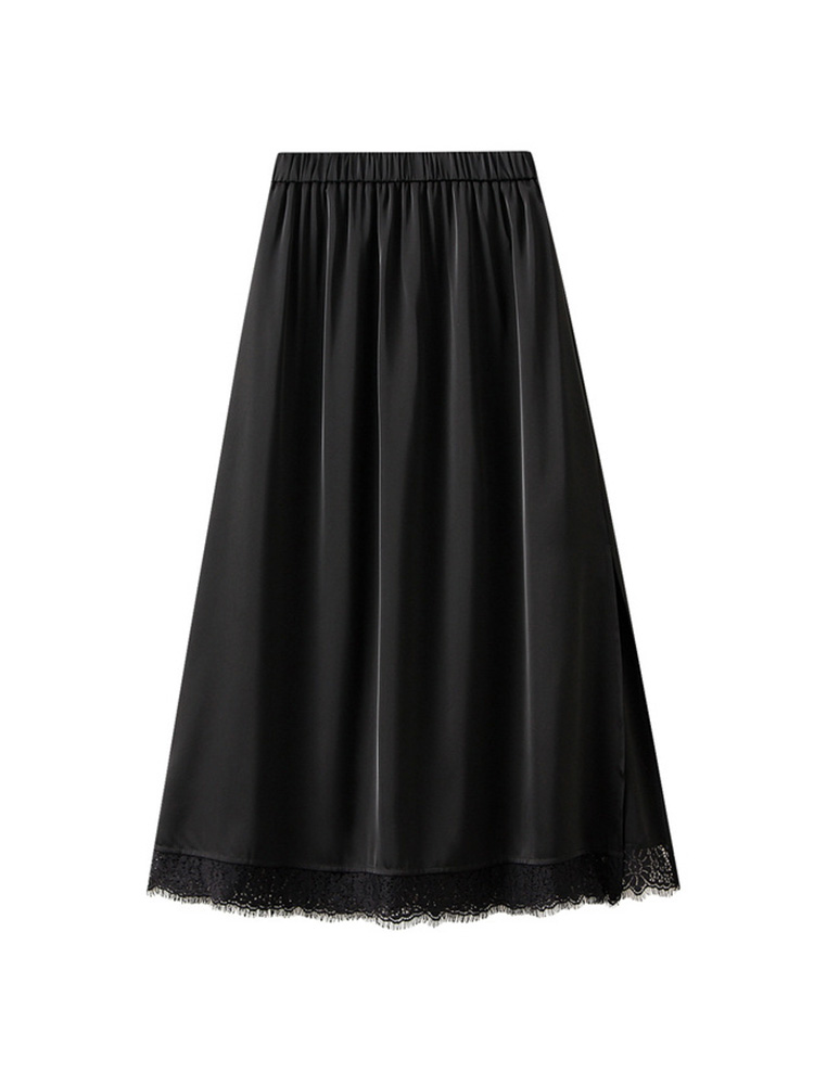 31,88 US$-Falda larga elegante con dobladillo de retazos de encaje para  mujer, faldas acampanadas con abertura lateral posterior de  cintur-Description