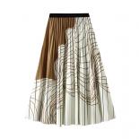 Vintage Irregular Striped Midi Skirt For Women  Style Elastic High Waist Contrast Color Pleated Skirts 2023 Spring K250