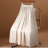 Women Luxury Design Silky Long Skirt With Pockets  Fashion Elastic High Waist Black Pleated Swing Skirts 2023 Summer K26