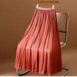 Women Luxury Design Silky Long Skirt With Pockets  Fashion Elastic High Waist Black Pleated Swing Skirts 2023 Summer K26