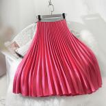 Women's Fashion Pleated Metallic Midi Skirt Female  Streetwear High Waist Velour Pink Chic Skirts Saias  Autumn Sk285  S