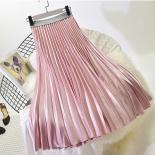 Women's Fashion Pleated Metallic Midi Skirt Female  Streetwear High Waist Velour Pink Chic Skirts Saias  Autumn Sk285  S