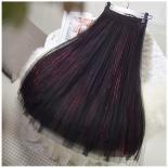 Women's Fashion 3 Layer Tulle Skirt Ladies High Waist Shining Tutu Skirt Pleated Mesh Midi Long Skirts Saias  Spring Sk3