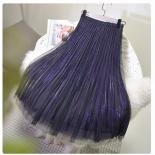 Women's Fashion 3 Layer Tulle Skirt Ladies High Waist Shining Tutu Skirt Pleated Mesh Midi Long Skirts Saias  Spring Sk3