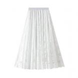Women's Elegant Lace Crochet Long Skirt  High Waist Hollow Out Pleated Black White Aline Skirts Saias  Spring Sk662  Ski