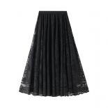 Women's Elegant Lace Crochet Long Skirt  High Waist Hollow Out Pleated Black White Aline Skirts Saias  Spring Sk662  Ski