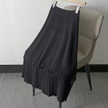 Fashion Stretchy Knitted Ruffled Midi Skirts For Women Elastic High Waist Thick No Pilling A Line Skirts 2022 Autumn Win