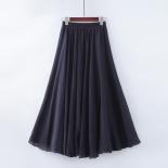High Quality Cotton Linen Maxi Skirt Womens Casual Elastic High Waist Pleated Aline Beach Skirts Boho Saia Feminina Fald