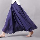 Women's Elegant High Waist Linen Maxi Skirt  Summer Ladies Casual Elastic Waist 2 Layers Skirts Saia Feminina 20 Colors 