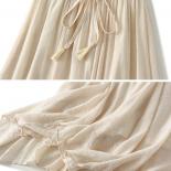 Women's Vintage 2 Layered Solid Long Skirt  Fashion Elastic High Waist Cotton Linen Swing A Line Skirts 2023 Summer K268