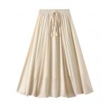Women's Vintage 2 Layered Solid Long Skirt  Fashion Elastic High Waist Cotton Linen Swing A Line Skirts 2023 Summer K268
