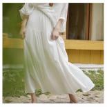 Women's Brief  Style Long Skirt Female Casual High Waist Cotton Linen Tangada Pleated Beach Skirts Saias  Spring Sk704  