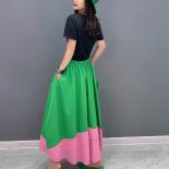 Qing Mo 2023 Summer New  Color Matching Casual Loose Green Skirt Women Slim Fashion Large Size Skirt Zxf3284