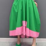 Qing Mo 2023 Summer New  Color Matching Casual Loose Green Skirt Women Slim Fashion Large Size Skirt Zxf3284