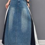 צ'ינג מו 2023 אביב סתיו חדש מזדמן שחבור חתיכה אחת חצאית ג'ינס נשים אופנה כחול שחור חצאית טלאים zxf3289