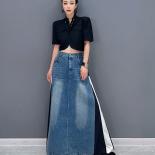 Qing Mo 2023 Spring Autumn New Casual Splice Single Piece Denim Skirt Women Fashion Blue Black Patchwork Skirt Zxf3289