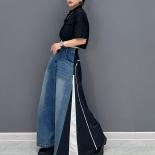 تشينغ مو 2023 ربيع الخريف جديد غير رسمي قطعة واحدة الدنيم تنورة المرأة موضة الأزرق الأسود المرقعة تنورة Zxf3289