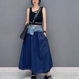 Qing Mo 2023 Summer New  Fashion Casual Single Piece Denim Spliced Half Skirt Women Patchwork Blue Dress Zxf2973