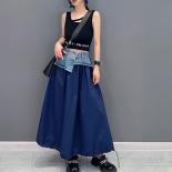 Qing Mo 2023 Summer New  Fashion Casual Single Piece Denim Spliced Half Skirt Women Patchwork Blue Dress Zxf2973