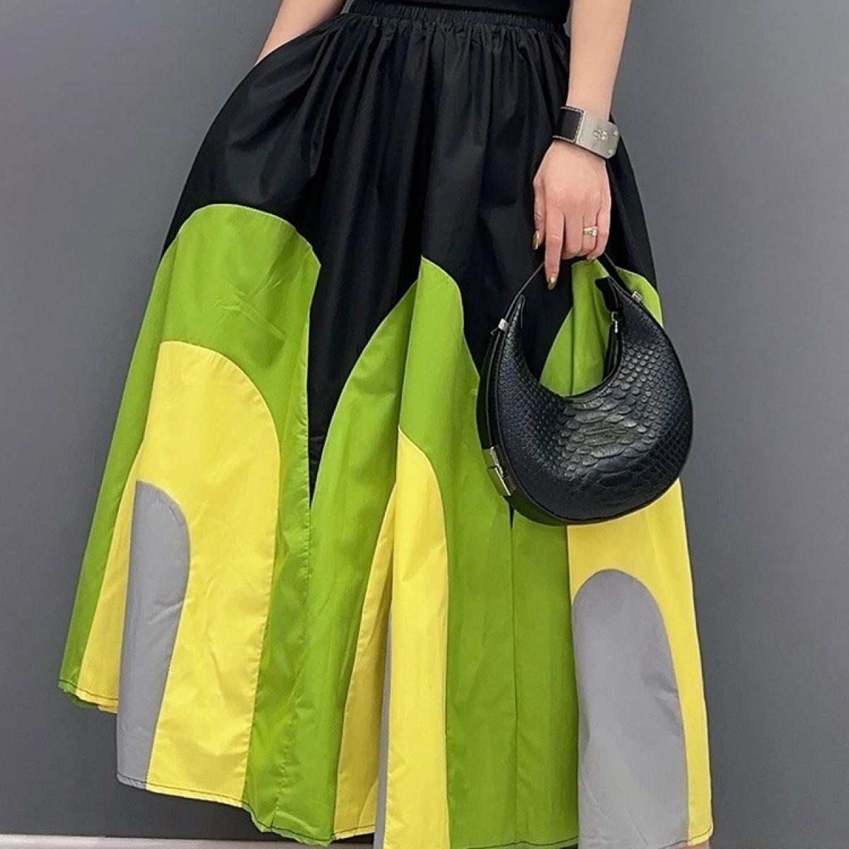 Qing Mo 2023 Summer New  Style Casual Color Matching Loose Fashion Women Skirt Green Blue Large Size Zxf3244