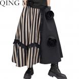 Qing Mo Women Three Dimensional Flowers Skirt 2023 Summer Fashion Loose Stripe Splicing Asymmetrical A Line Skirt Black 