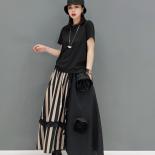 Qing Mo Women Three Dimensional Flowers Skirt 2023 Summer Fashion Loose Stripe Splicing Asymmetrical A Line Skirt Black 