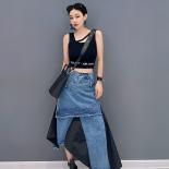 Qing Mo 2023 Summer New  Style Casual Denim Splice Irregular Single Piece Half Skirt Women Black Green Skirt Zxf3129