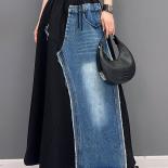 Qing Mo 2023 Summer New Woman Denim Half Skirt Fashion Casual Splice Personalized Trendy Girl Black And Blue Skirt Zy037