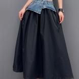 qing mo 2023 קיץ חדש אופנה מזדמנת חתיכת ג'ינס מחובבת חצי חצאית נשים להראות חצאית דקה רפויה שחורה zxf3083
