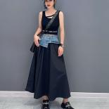 تشينغ مو 2023 صيف جديد موضة عادية قطعة واحدة الدنيم تقسم نصف تنورة المرأة تظهر ضئيلة تنورة سوداء فضفاضة Zxf3083