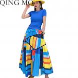 Qing Mo 2023 Summer The New Woman Fashion Large Size Skirt Leisure Cotton Linen Contrasting Colors Splicing Stripe Skirt
