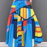 Qing Mo 2023 Summer The New Woman Fashion Large Size Skirt Leisure Cotton Linen Contrasting Colors Splicing Stripe Skirt