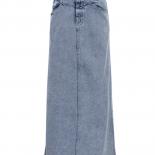 Clacive Fashion Blue Office Women's Skirts 2023 Elegant High Waist Denim Long Skirt Vintage Loose Saias Skirt Female Clo