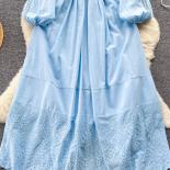 Autumn Vintage Blue/pink/orange/black Hollow Out Embroidery Long Dress Women Elegant O Neck Single Breasted Maxi Vestido