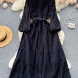 Robe longue brodée ajourée pour femmes, Vintage, bleu/rose/orange/noir, élégante, col rond, simple boutonnage, Maxi, automne