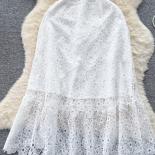 Robe de soirée en dentelle blanche pour femmes, Vintage, élégante, col rond, manches courtes, ourlet à volants, ligne A, Slim, m