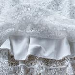Robe de soirée en dentelle blanche pour femmes, Vintage, élégante, col rond, manches courtes, ourlet à volants, ligne A, Slim, m