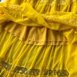 Robe longue en dentelle pour femmes, Patchwork, Vintage, jaune/rouge/violet, manches évasées, taille haute, ligne A, robe de soi