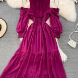 Autumn Vintage Women Hollow Out Long Dress Elegant Ruffle O Neck High Waist A Line Big Swing Party Vestidos Female New F