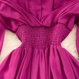 סתיו וינטג' נשים חלולה שמלה ארוכה אלגנטית סלסול או צוואר גבוה מותן קו נדנדה גדולה מסיבת vestidos נקבה חדש f