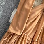 Robe longue plissée marron pour femmes, Vintage, élégante, décolleté en V profond, ligne A drapée, Maxi, tenue de soirée, nouvel