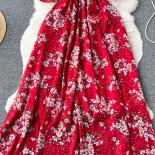 Robe à fleurs Vintage pour femmes, rouge/bleu/rose/blanc, col en v, manches courtes évasées, taille haute, élégante, Aline, été,