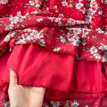 שמלת קיץ פרחונית לנשים וינטג' אדום/כחול/ורוד/לבן צווארון קצר שרוול מתלקח מותן גבוה אלגנטי אלין vestidos 2023 n