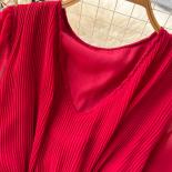 Spring Women Draped Long Dress Vintage V Neck Lantern Sleeve High Waist A Line Pleated Maxi Vestidos Purple/red/blue Rob