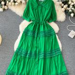 Robe de soirée Vintage à col rabattu pour femmes, simple boutonnage, élégante, manches courtes, taille haute, ligne A, Patchwork