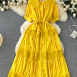 Robe de soirée Vintage à col rabattu pour femmes, simple boutonnage, élégante, manches courtes, taille haute, ligne A, Patchwork