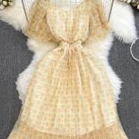 Robe plissée en maille florale pour femmes, douce, col en V, manches courtes, taille haute, ligne A, longueur aux genoux, tenue 